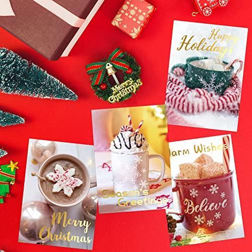 グリーティングカード |クリスマスココアカード ホリデーグリーティングカード 封筒とステッカー付き