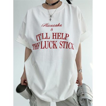 廢柴chic夏季美式高級感情侶T恤oversize大版植絨印花純棉短袖女