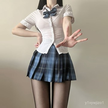 免運 台灣出貨 【6441人收藏】原創正版碳灰jk製服黑絲純慾性感收腰襯衫套裝狗短jk熱辣短裙夏季限時下殺