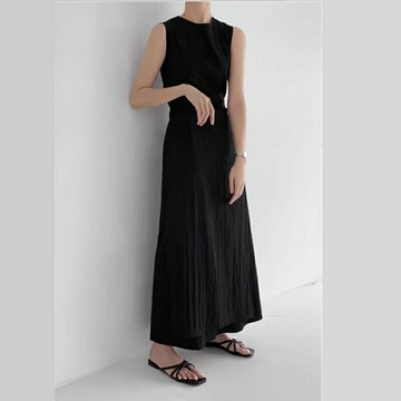 【巴黎精品】現貨+預購 連身裙無袖洋裝-圓領棉質綁帶背心裙女裙子3色a1go5