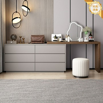 【奶油風一體桌】梳妝檯 書桌 床頭櫃 化妝桌 收納櫃 轉角桌 飄窗桌 現代簡約設計 多格收納 帶LED妝鏡 小戶型臥室神器