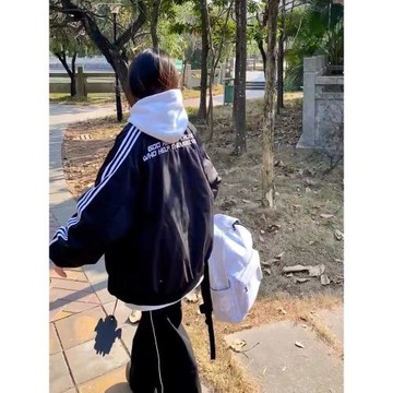 美式復古條紋字母飛行夾克春秋季新款棒球服男女寬松百搭外套薄款