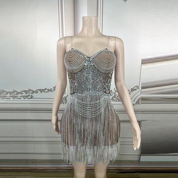 Novance 閃閃發光的鉆石流蘇流蘇禮服舞會抹胸晚禮服