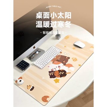 糖串小貓加熱鼠標墊子女生卡通可愛超大發熱暖桌墊辦公室墊桌面墊防水電腦鍵盤墊電熱板暖手桌墊可加熱墊