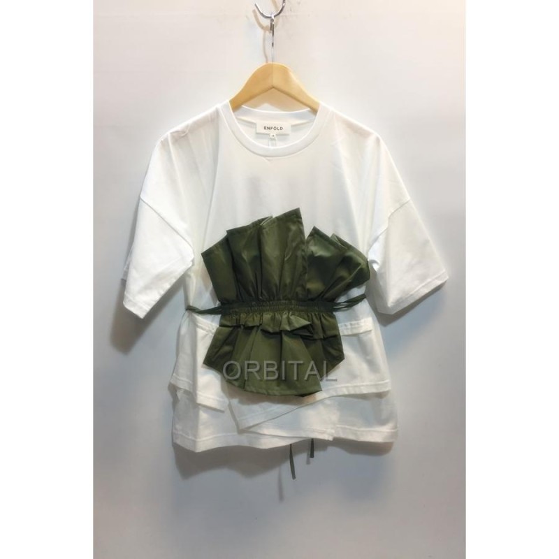 代官山)ENFOLD エンフォルド 20AW Cut Layered Tシャツ レイヤード コルセットTシャツ ホワイト×カーキ サイズ38 タグ付き  | LINEブランドカタログ