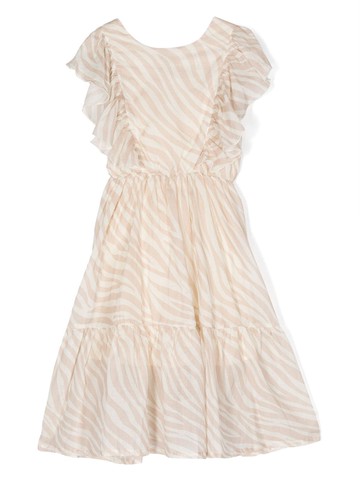 Pinko Kids - zebra-print ruffled dress - kids - Cotton/Viscose - 5 yrs - Neutrals