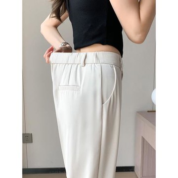 冰絲雪紡西裝褲女夏季薄款小個子后松緊高腰八九分小腳哈倫煙管褲