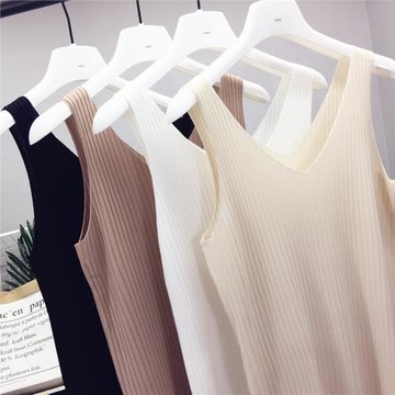 V領吊帶新款韓版女裝冰絲針織衫背心純色修身顯瘦打底衫