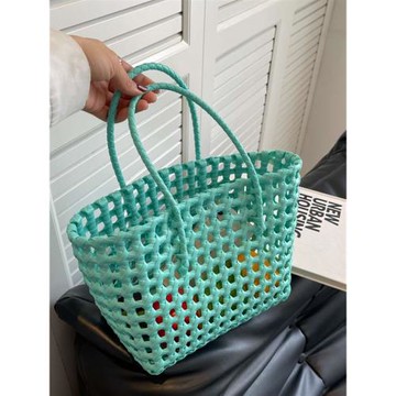 網紅ins新款2025沙灘草編包休閑野餐菜籃子編織手提露營度假女包