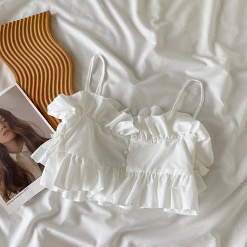 韓風chic法式小吊帶設計感小眾外穿遮副乳夏季短款bm露臍辣妹上衣