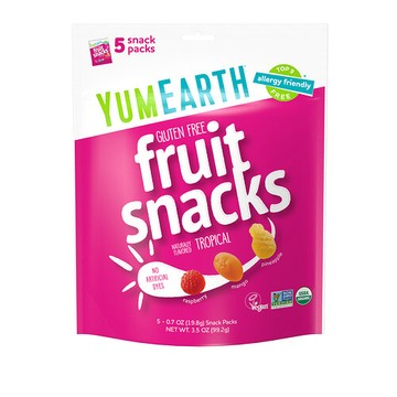 YumEarth, 無谷蛋白水果零食，熱帶風味，5 包，每包 0.7 盎司（19.8 克）