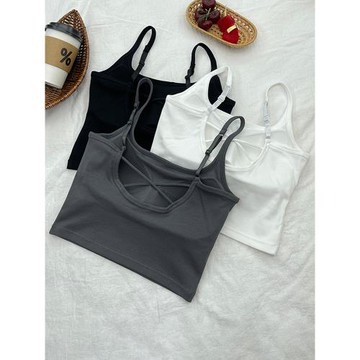 交叉美背文胸一體背心吊帶女夏季內搭帶胸墊外穿短款修身性感上衣