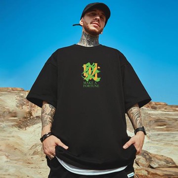 2025新款短袖男潮ins男裝潮牌T恤寬松潮流大碼紅色發財半袖潮流夏