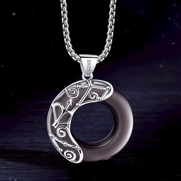 十二星座925純銀男士項鏈吊墜情侶黑曜石潮個性飾品輕奢小眾百搭