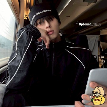 【OPB】白條 暗黑風衣外套 防潑水 機車外套 滾邊 街頭設計 高街線條 拉鍊外套