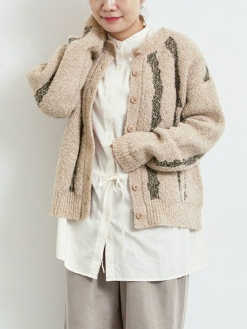 不規則波浪提花寬鬆針織開襟罩衫(0F001345910) - Samansa Mos2