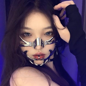 台灣公司貨 免運 快速出貨 Cosplay 賽博朋克面罩下巴金屬半臉面具女臉鏈飾男嘴套止咬器人cos萬圣節