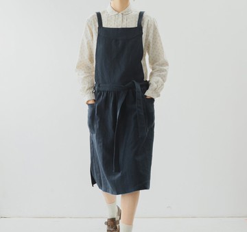 【森林系】法式復古/棉麻DIY/圍裙式背帶裙