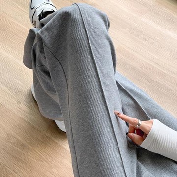 Canary Kiss灰色闊腿褲女2025春秋新款高腰垂感抽繩休閑直筒褲子