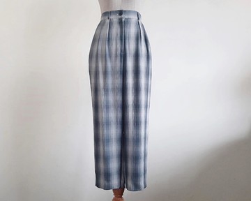 復古灰格紋長褲 女款 高腰 剪裁褲 尺寸 XS 24腰