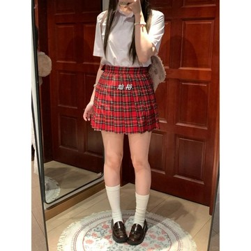雨菲|免運 JK制服 JK套裝 短裙 百褶裙 水手服 美式復古學院學生日系短裙百褶裙JK高腰顯瘦春夏季紅色格子半身裙