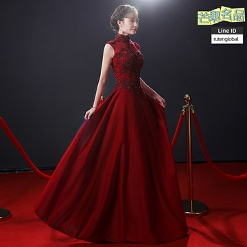 【中式立領敬酒】新娘敬酒服 紅色敬酒服 中式禮服 晚禮服 結婚禮服 宴會禮服 長款A字裙 秋冬加絨 婚宴回門 端莊大氣