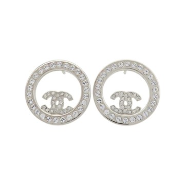 CHANEL 香奈兒 銀色 鍍銀 水鑽 圓形 耳環 【二手名牌BRAND OFF】