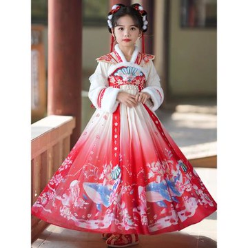 漢服女童冬裝加絨2025新款國風兒童古裝超仙唐裝女孩拜年服連衣裙