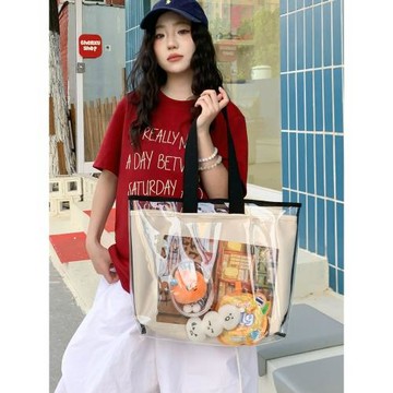 透明果凍包包女2025夏新款通勤雙層收納手提大容量應援單肩托特包