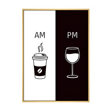 AM PM咖啡紅酒掛畫  70 x 50cm  木色
