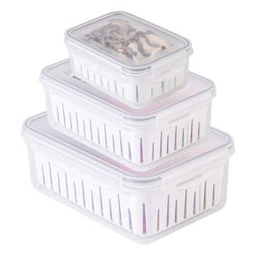 Nanudam 可瀝水多功能分裝蔬果保鮮盒3件組  蓋子 3個 + 附濾籃容器 700ml + 2L + 4L  1組