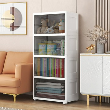 【AOTTO】55面寬透明可視翻蓋四層收納櫃(DIY 附輪 置物櫃)