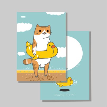 原創明信片/游泳圈_大耳V2.0/原創插畫/貓咪/文創卡片