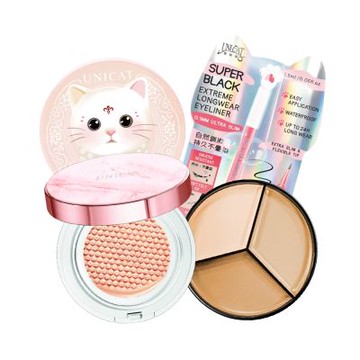 UNICAT 韓妞妝感 長效底妝 專業四件組(防曬保濕氣墊+礦物蜜粉+遮瑕盤+眼線筆)