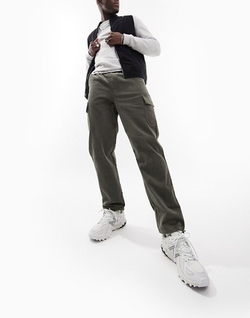 ASOS DESIGN skater cargo trousers in cord in khaki-Green