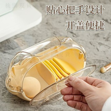 現貸隔日51💥桌面美妝蛋收納盒防塵粉撲粉餅收納分格化妝品收納整理盒家用有蓋