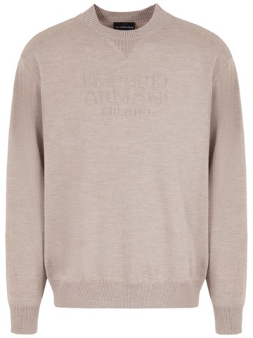 Emporio Armani - logo-jacquard wool jumper - men - Wool - XL - Neutrals