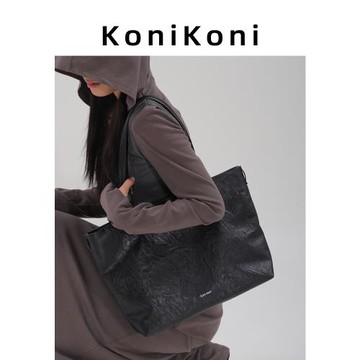 KoniKoni真皮小眾黑色大容量托特包女通勤單肩包腋下大包2025新款