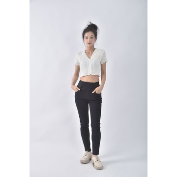 (M) 欣晴服裝高腰棉質高腰藍色長褲二手衣