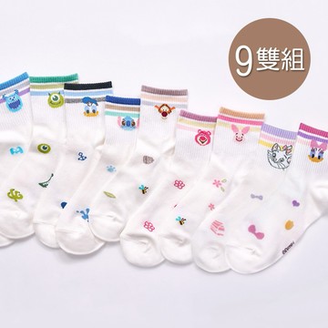 【ONEDER】Disney 迪士尼趣味系列中筒襪 22-26cm-9雙組