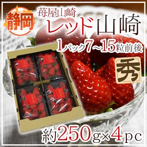 いちご 静岡県 ”苺屋山崎 レッド山崎” 秀品 4pc（1pcあたり7〜15粒前後 約250g） 送料無料