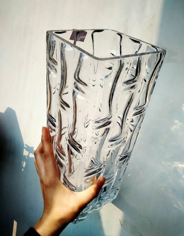 石家莊加厚方形圓形竹子圖案小清新透明插干鮮花銀柳玻璃花瓶包郵