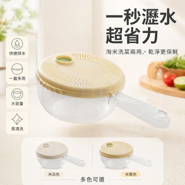 台灣出貨✨ 多功能瀝水瓢 淘米洗菜籃 不鏽鋼網孔設計 廚房專用瀝水器 透明塑膠材質 家用過濾盆
