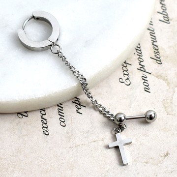 男生耳環 單鍊十字架鋼製耳圈耳針【ND850】