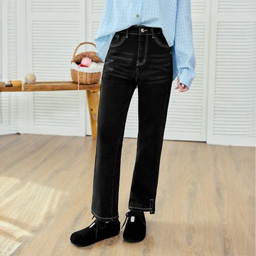 OB嚴選 日系內磨毛彈力撞色車線修身牛仔褲 《BA7921》