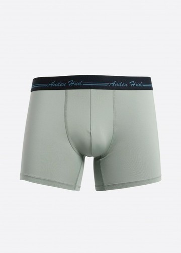 男款XXL_吸濕排汗機能系列．長版腰帶平口內褲(礁石灰-手寫logo黑緊帶)