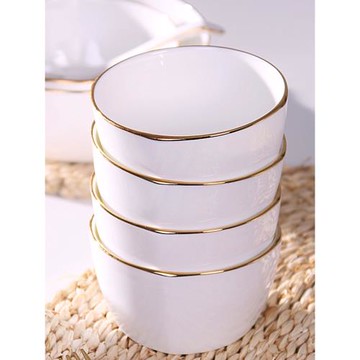 4只裝日韓四方小碗家用金邊陶瓷碗米飯碗大號骨瓷吃飯碗面碗湯碗