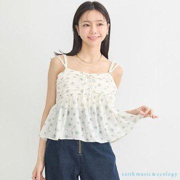 【earth music】碎花打印植物刺繡平口背心上衣