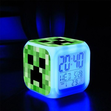 好物精選 Minecraft我的世界遊戲動漫周邊發光靜音鬧鐘MC學生兒童牀頭鐘錶 壹灣寄出 minecraft 序號