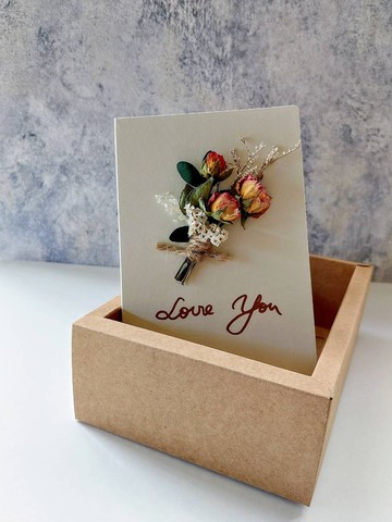 乾燥玫瑰花卡片 乾燥花束卡片 七夕情人節. 附盒裝